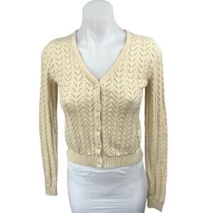 Brandy Melville Yellow Crochet Knit Long Sleeve Button Down Cardigan Sweater S